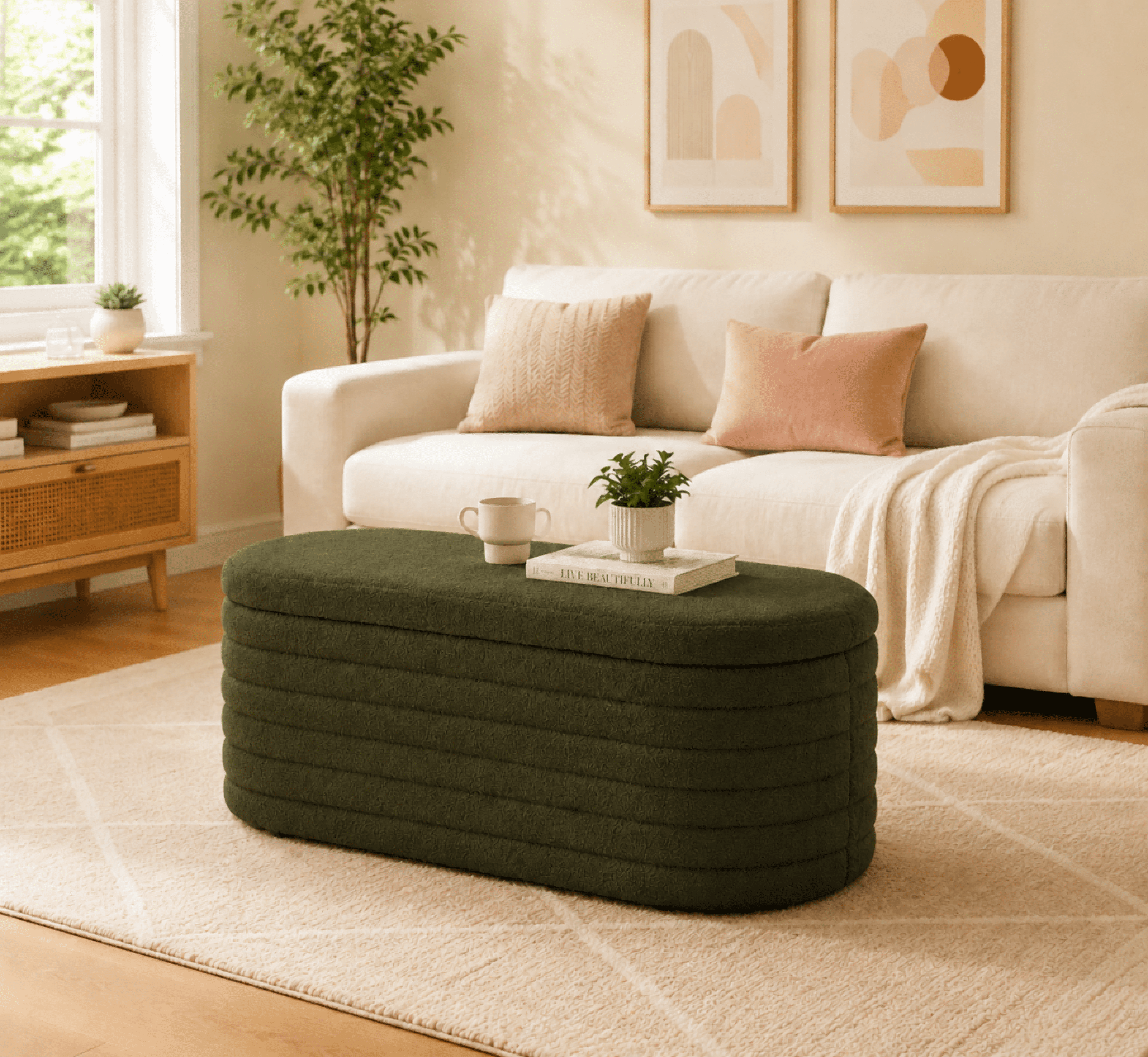 Storage Ottoman Bench End of Bed for Bedroom,43 inch Teddy Boucle Upholstered Entryway Shoe Seat Bench w/Storage,Sherpa Modern Cute Stool Foot Rest for Living Room,Window Seating,Dark Green