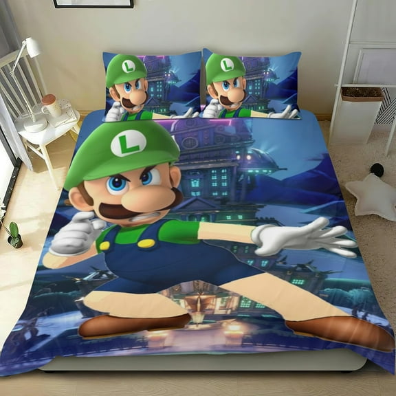 luigis mansion Themed Bed Sheet Set Three Piece Set 53x79 In ches Comfortable And Skin Friendly Unique Design Creating A Star Studded Night Home Decor Gifts For Family Friends fans