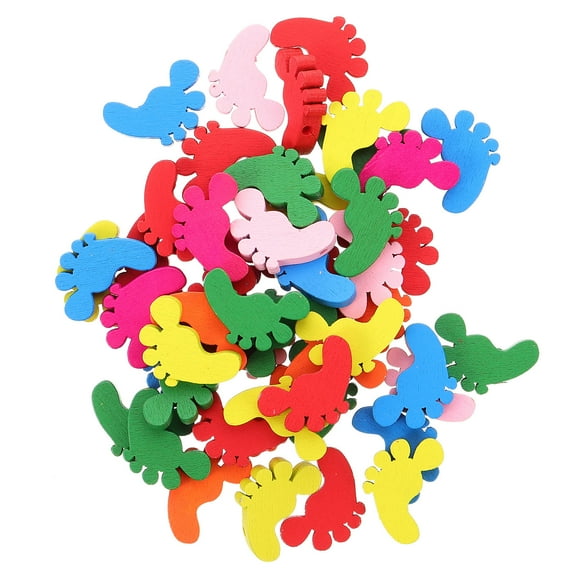 100 Pcs Handmade Pins Wooden Buttons Foot-shaped Buttons Baby 0.5X1.8X2.2CM