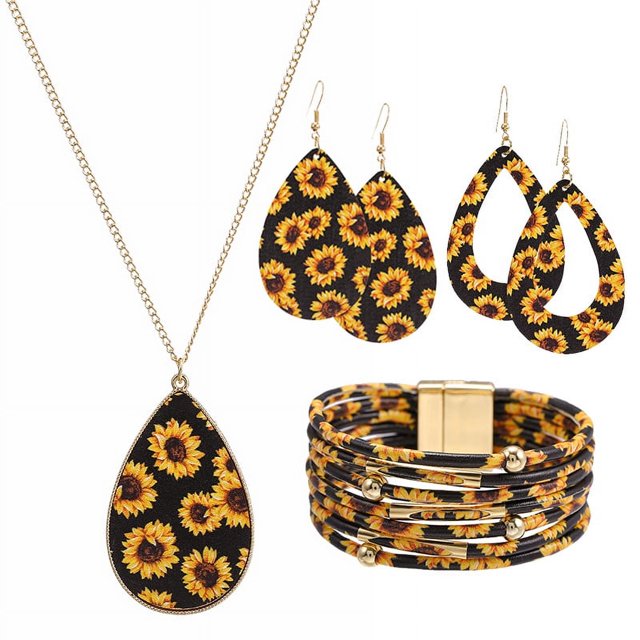 Collar con borlas de leopardo y pelo de caballo con trébol de cuatro hojas, pendientes largos de moda, collar de traje, cadena de suéter para mujer