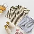 thumbnail image 4 of TIREOW Boys Stripe Short Sleeve T-Shirts Crewneck Colour Block Comfortable Casual Kids Summer Tee Tops (Army Green, 12-18 Months), 4 of 4