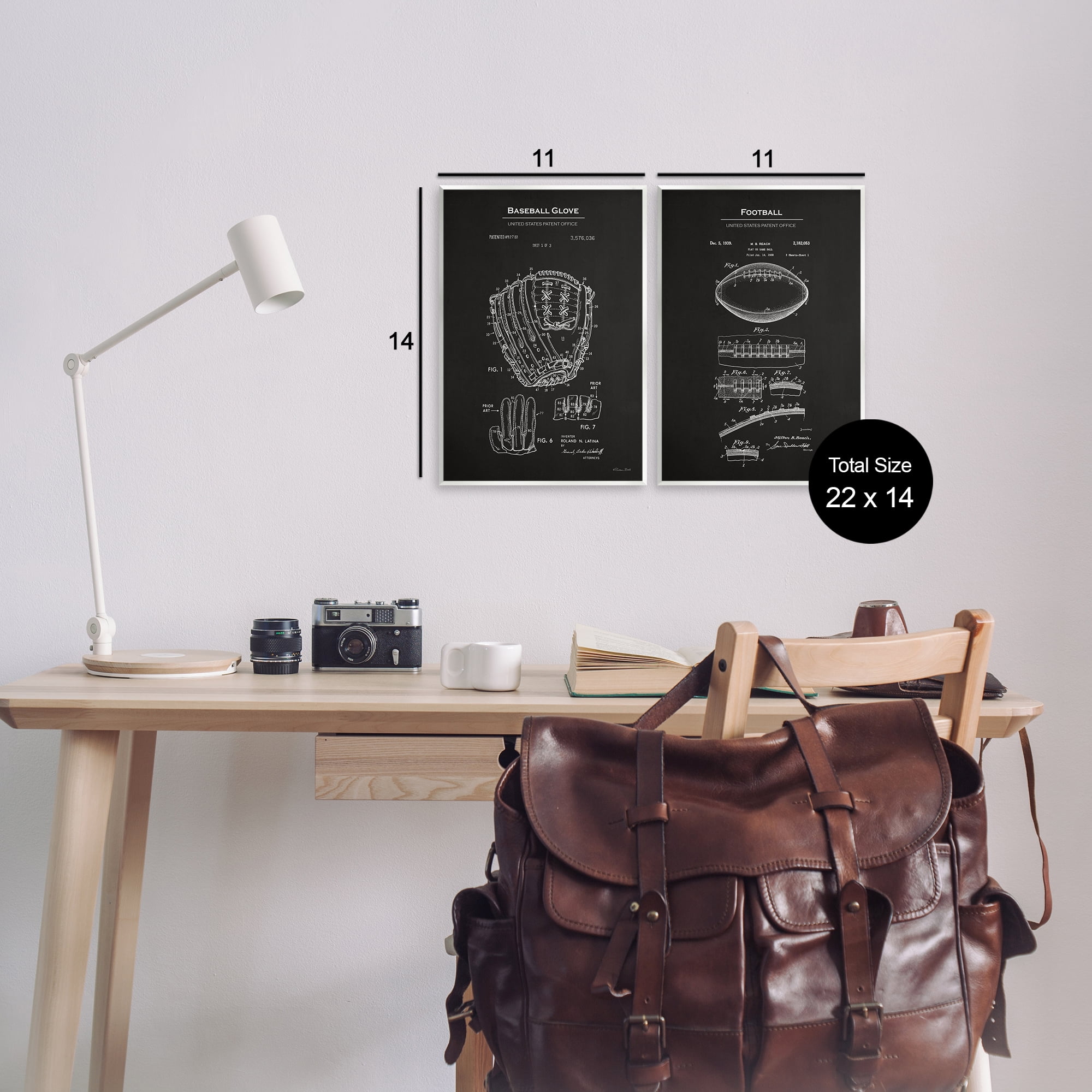 Stupell Industries Football Baseball Glove Patent Education Painting Unframed Art Print Wall Art, 11 x 14, Set of 2