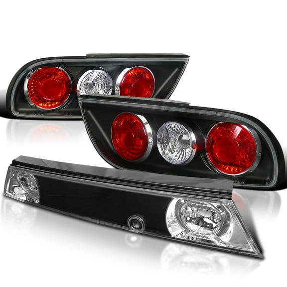 Spec-D Tuning Black 3PC Tail Lights   Center Trunk Piece Light Compatible with 1989-1994 Nissan 240SX S13 Hatchback