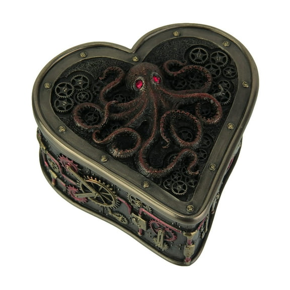 Veronese Design Heart Shaped Steampunk Octopus Trinket/Stash Box