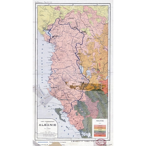 Wall Art Impressions 24x43in Poster Albania Large scale old ethnographic map 1918