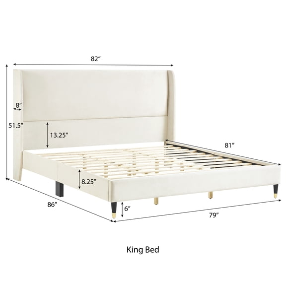 Bed Frames Rozitta Beige Velvet Wingback Platform Bed, King,Storage Beds Frames
