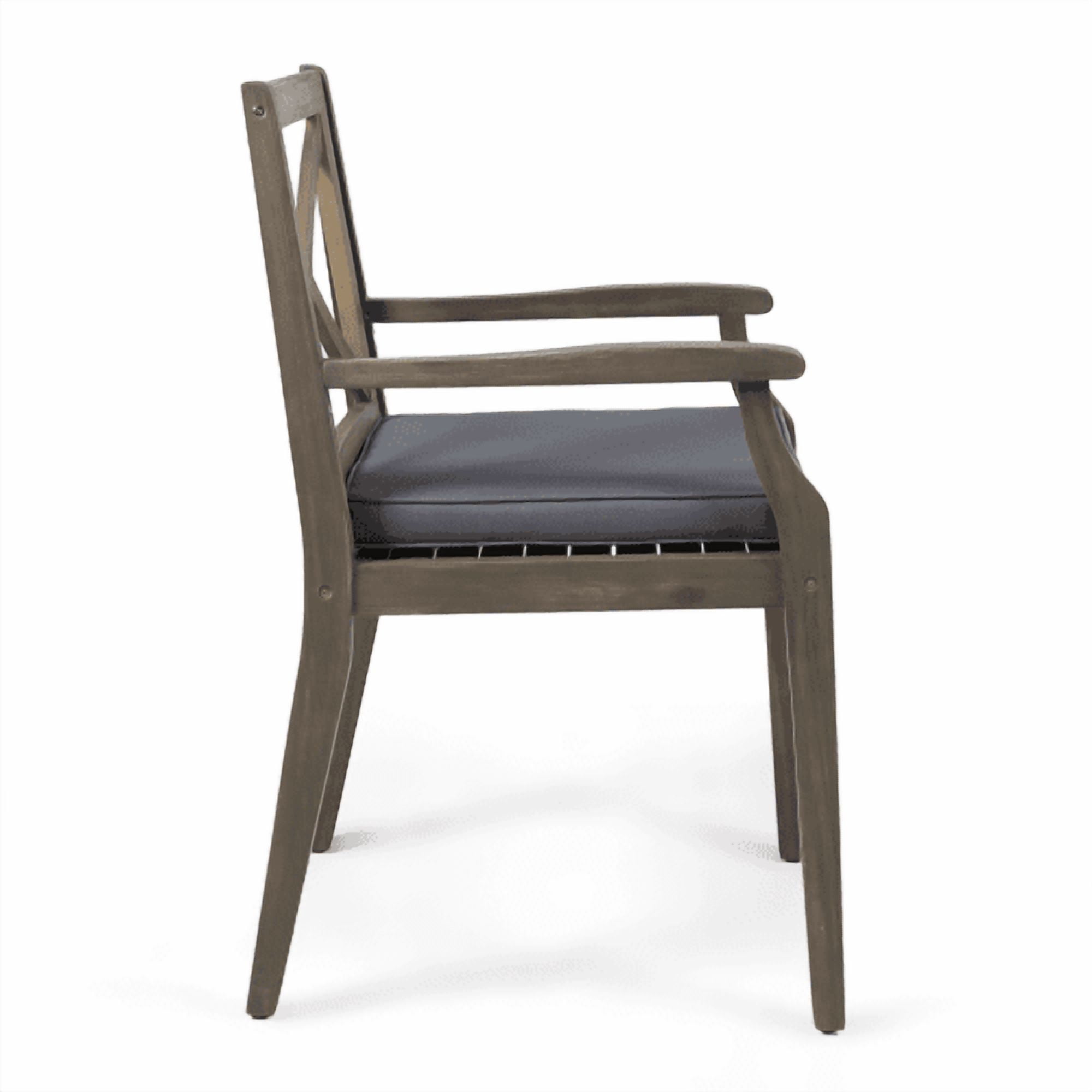 Outdoor Dining Chair Set of 2 with Acacia Wood and Grey Cushions, Patio Chairs and Garden Seating for Backyard Poolside, Teak and Grey