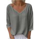 thumbnail image 1 of Vestidos Casuales Para Mujer, Blusas De Mujer De Moda Camiseta informal de lino liso con cuello en V para mujer, manga larga y cuello redondo, holgada, 1 of 7