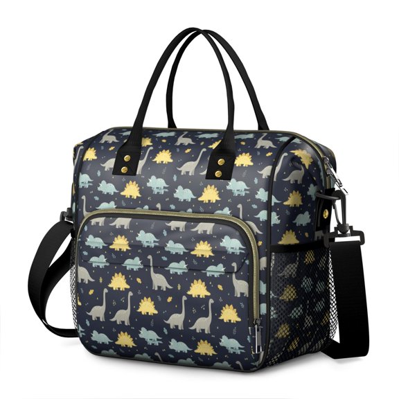 Dinosaur and Silhouette Navy Blue Insulated Leakproof Lunch Box for Women, Large Lunch Bag for Tween Teen Adult, Loncheras Para Mujer for Work Beach Travel Picnic Camping