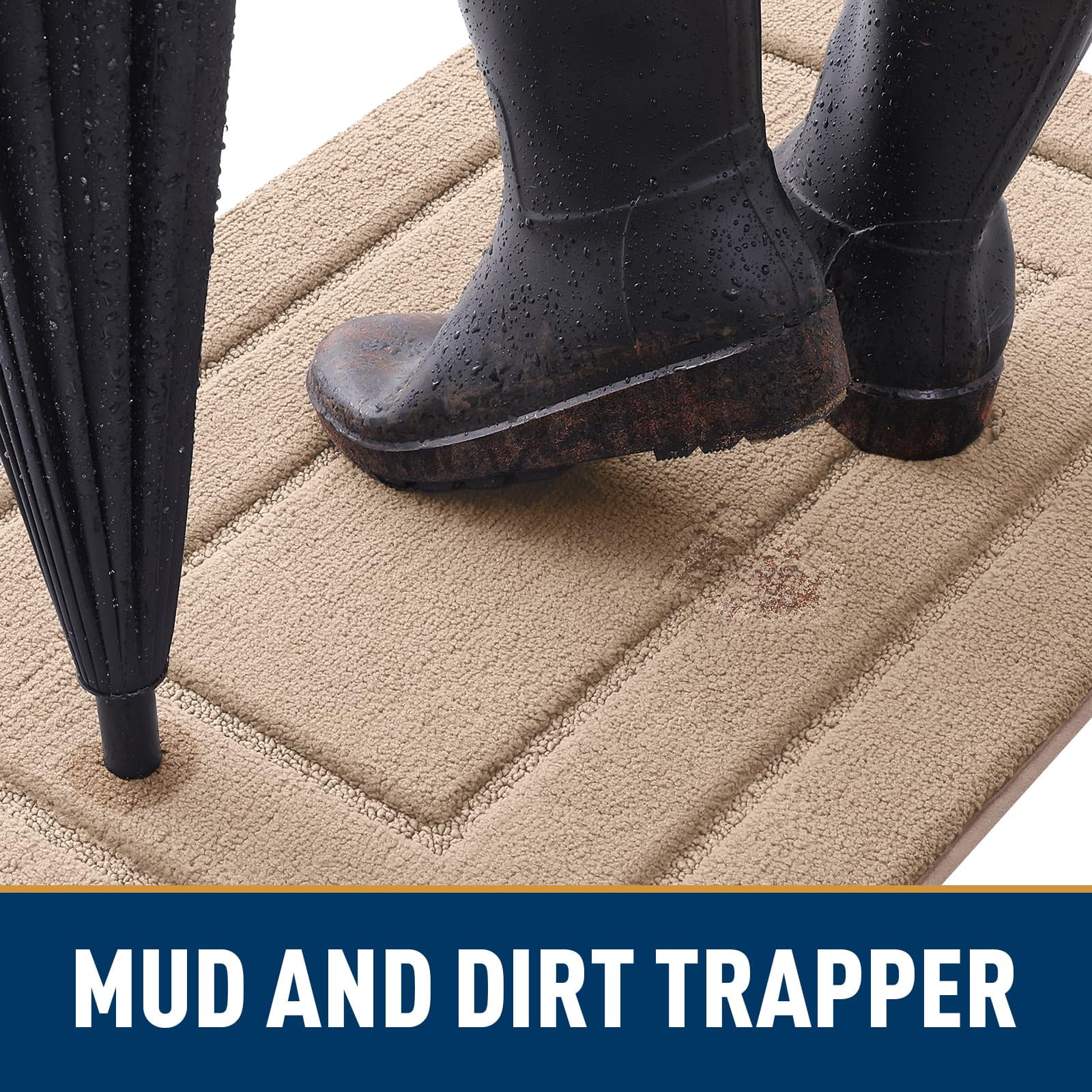 Buganda Door Mat for Inside, Absorbs Moisture and Low Profile Doormat Outdoor, Dirt Trapper Rugs for Entryway, 20"x30", Beige