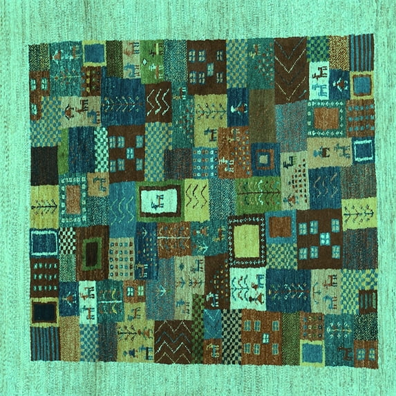 Ahgly Company Indoor Square Abstract Turquoise Blue Contemporary Area Rugs, 3' Square