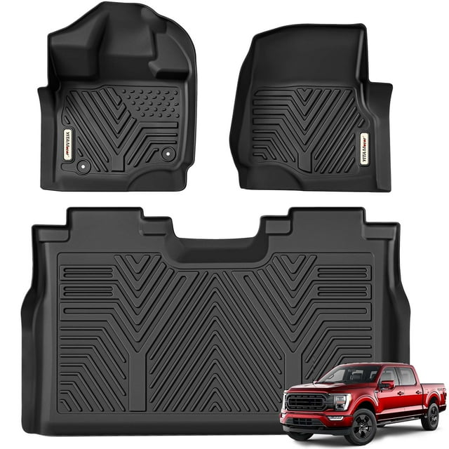 YITAMOTOR Floor Mats Fit for Ford F-150/F150 Lightning SuperCrew Cab 2025-2015(Rear w/o U-Seat Flat Storage),TPE All Weather F150 Truck mats, 1st & 2nd Row