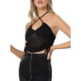 thumbnail image 4 of INSPIRE CHIC Glitter Crop Top for Women's Tie Neck Sleeveless Sheer Sexy Club Party Tops Black XS, 4 of 5