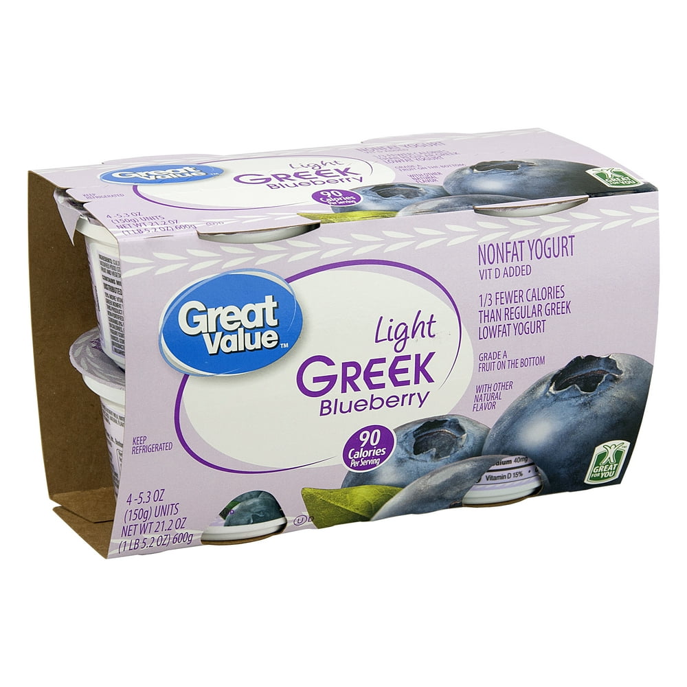 Great Value Light Greek Yogurt, Blueberry, 21.2 oz, 4 Count Walmart