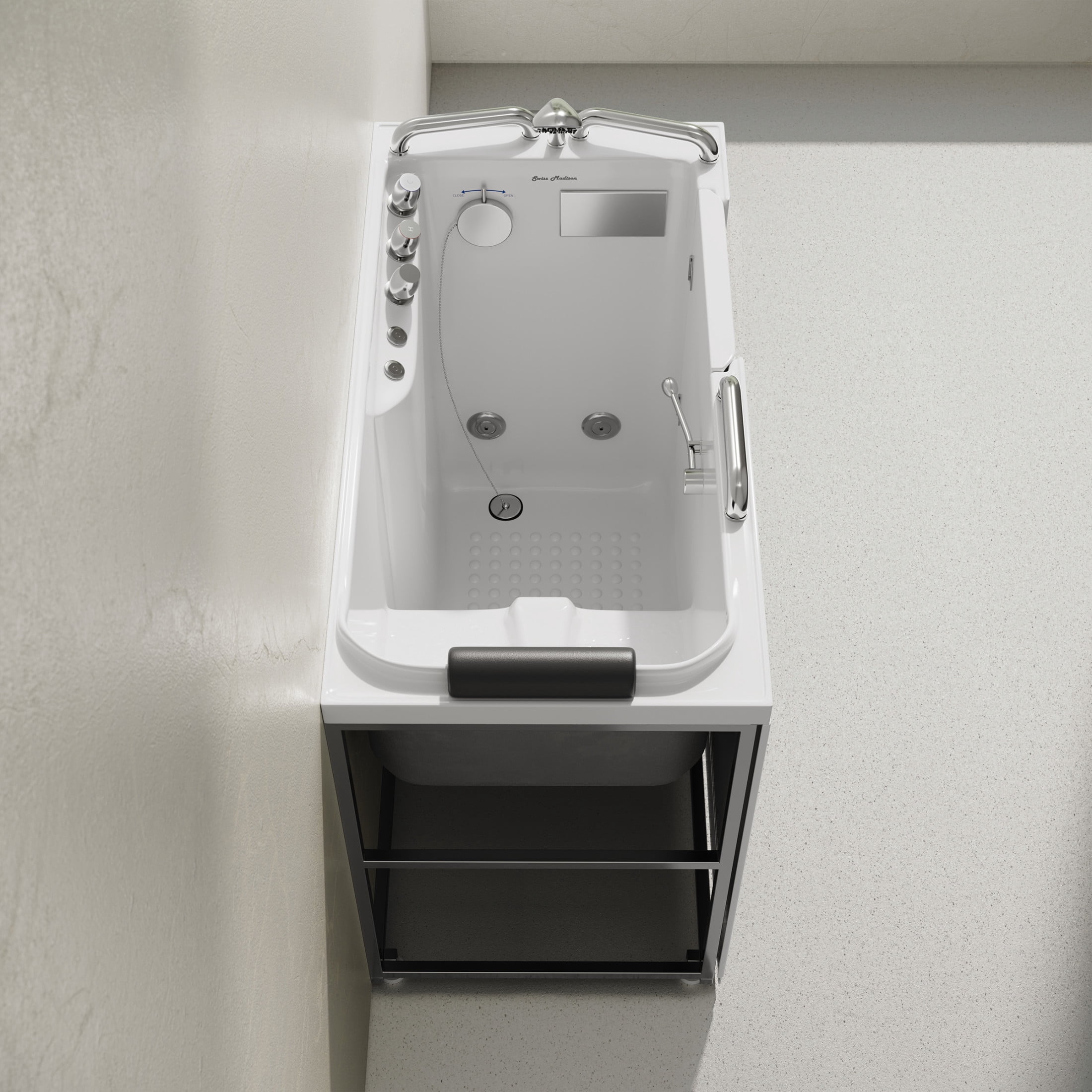 Auvergne 53" x 27" ADA Left Drain Walk-in Soaking Bathtub with Massage Jets in Glossy White, Faucet Set, Drain, Grab Bars, Pillow Included