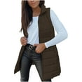 thumbnail image 3 of TKLPEHG Long Puffer Waistcoat Women Sleeveless Quilted Hooded Puffer Jacket Zip Up Puffy Winter Warm Vests Coat Outerwear With Pockets (Coffee,XL), 3 of 9