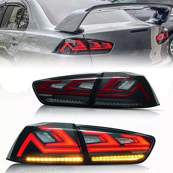 MOSTPLUS Pair Smoked LED Tail lights Rear Lamps for 2008-2017 Mitsubishi Lancer EVO X EX