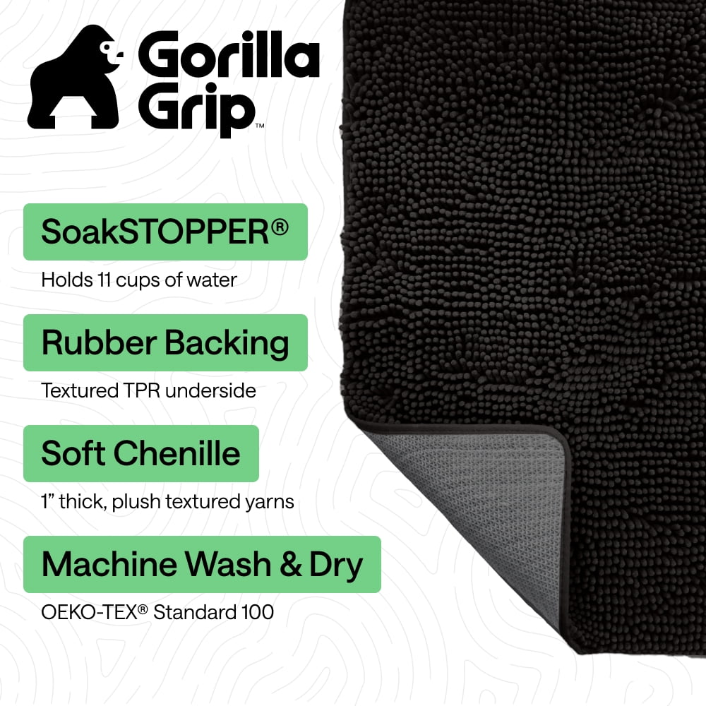 GORILLA GRIP Ultra Absorbent Grippy Doormat for Muddy Dog Paws, Machine Washable Soakstopper Rugs Cleaner Floors, Bed Mat for Dirty Dogs, Indoor Entrance Door Rug Pet Bed Mats 24x17 Black