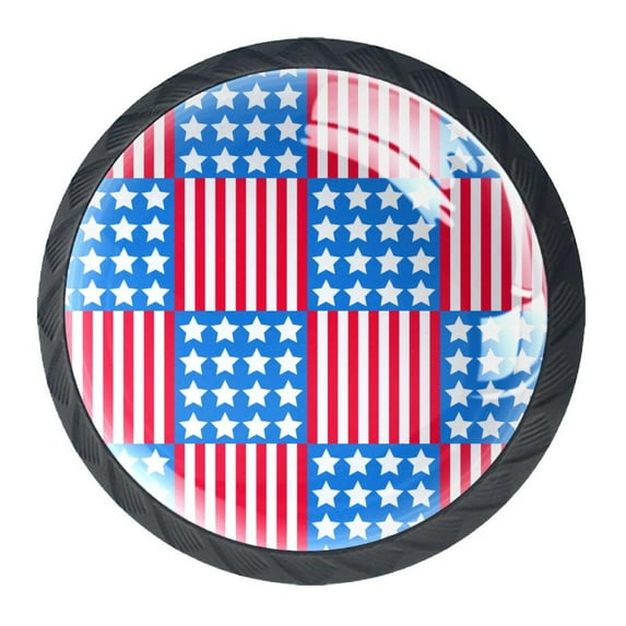 4 Pcs Red Stripes Blue White Stars Knobs for Kitchen Cabinet Cupboard Dresser Bookcase Drawer Pulls Handles Round Home Decor