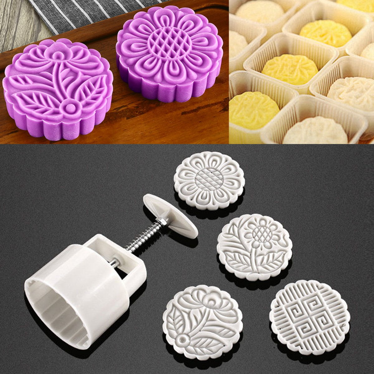 New Version Concave Round Moon Cake Mold 150g/185g 1 MOLD 6 Stamps DIY TOOL 