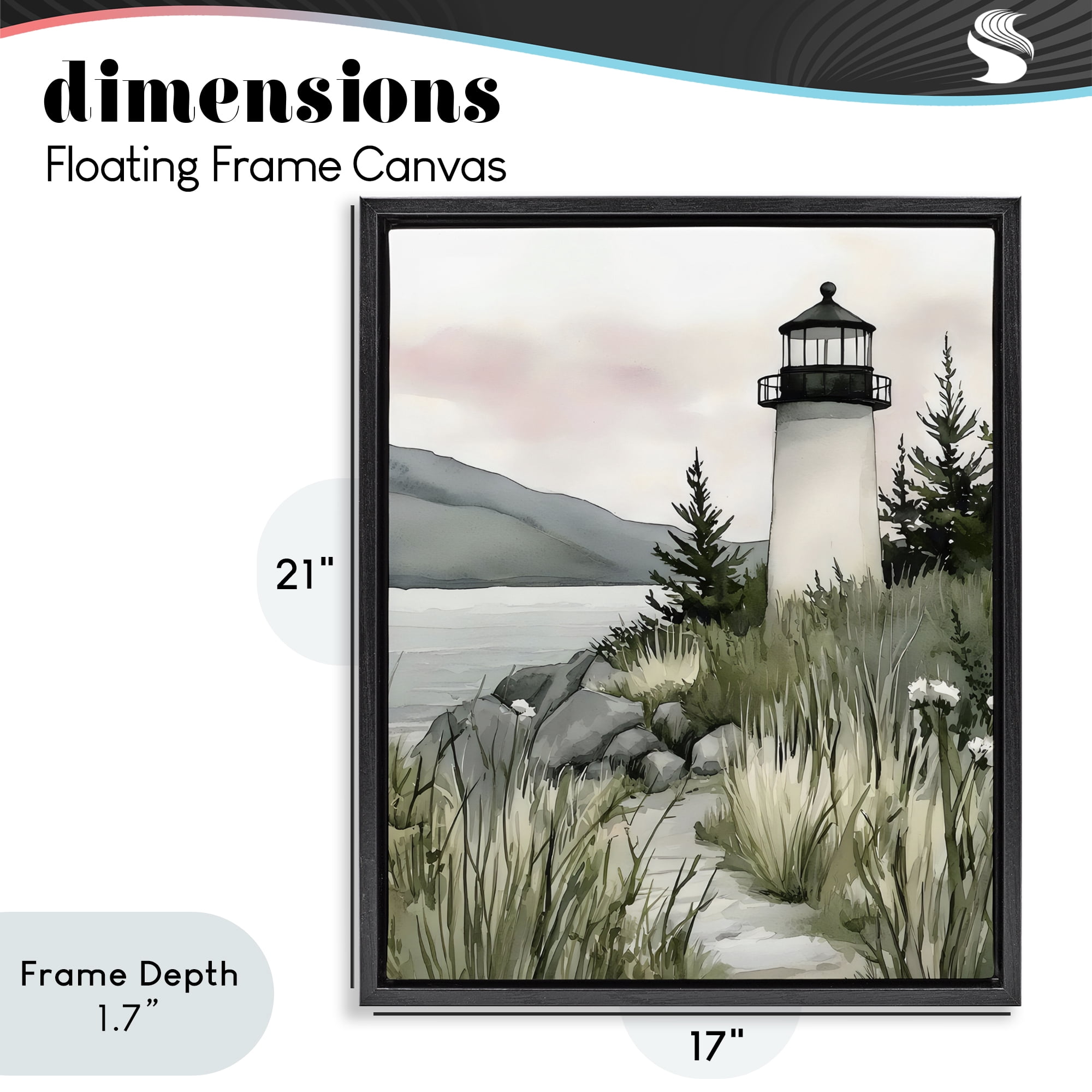 Stupell Industries Coastal Calm Lighthouse Black Framed Floater Canvas Wall Art, design by Riley B
