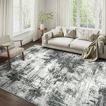 BERTHMEER 9 x12  Large Area Rugs for Living Room Bedroom Office Dining Room Black Neutral Modern Non Slip Washable Abstract Rugs