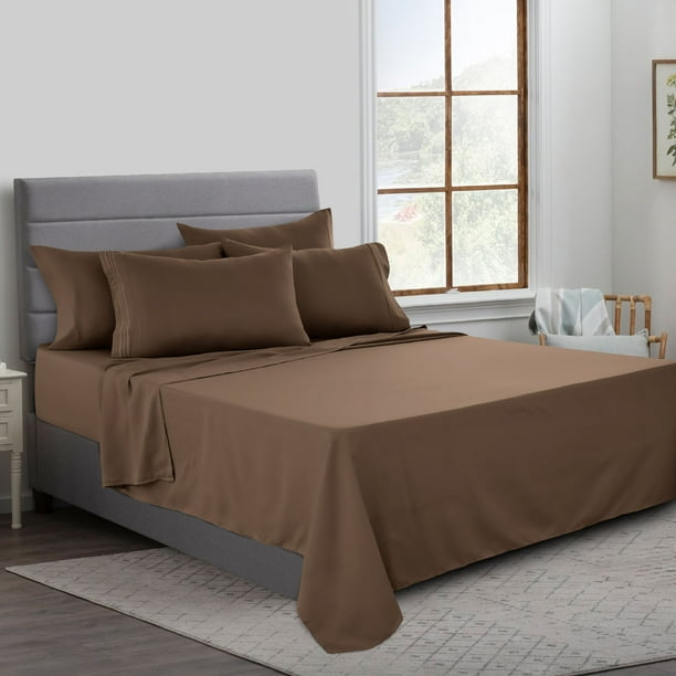Lux Decor Collection Solid Bed Sheet Set, 6 Piece Deep Pocket
