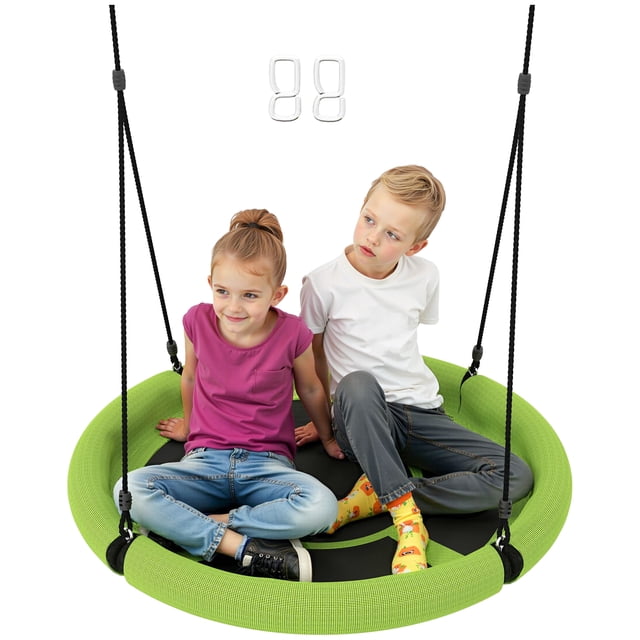 Qaba Saucer Swing Seat for Kids with Height Adjustable Hanging Ropes Green