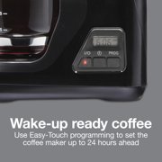 Proctor Silex Front Fill 12-Cup Programmable Drip Coffee Maker Machine with Glass Coffee Pot, Cafetera, Black
