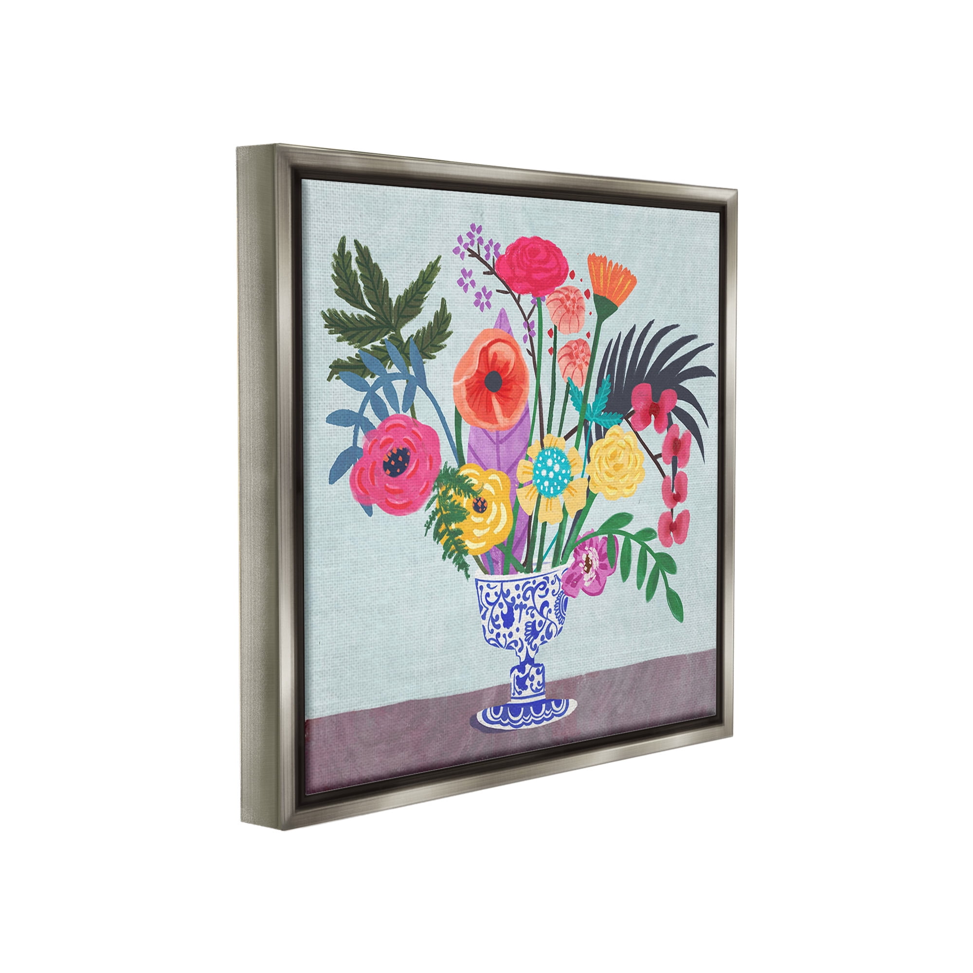 Stupell Industries Modern Bouquet in Vase Botanical & Floral Painting Gray Floater Framed Canvas Art Print Wall Art, 25 x 25