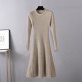 thumbnail image 2 of XFYSSS Fashion Casual Women's Mid Length Dress Round Neck Solid Color Dress Inner Layer Woolen A-Line Dress Autumn And Winter Slim Fit Dress, 2 of 3