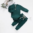thumbnail image 3 of Infant Baby Knit Outfits Suits, Buttons Round Neck Long Sleeve Romper Top + Elastic Long Pant, 3 of 4