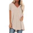 thumbnail image 2 of Sweet Home Farm V Neck T Shirts for Women Summer Tops Plus Size Short Sleeve High Casual Tunic To Wear With Leggings Short Sleeve Shirts for Women Beige, 2 of 5