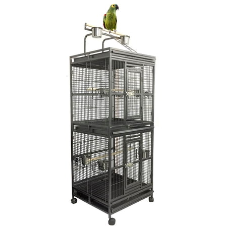 76" Large 2 in 1 Durable Wrought Iron Double Decker for Birds Parrots Rolling Cage with Play Top Perch Stand Conures Cockatiel Macaw Cockatoo