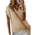 thumbnail image 2 of Womens Short Sleeve Cropped Knit Tops Half Zip Cap Sleeve Lightweight Oversized Sweater Vest, 2 of 5