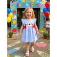 thumbnail image 4 of BemeyourBBs Toddler Baby Girls Back to School Dress Baby Girl Kindergarten Outfit Kids Summer Smocked Dress Fly Sleeve Crew Neck Apple Pencil Embroidery Gingham Plaid Dress, 4 of 9