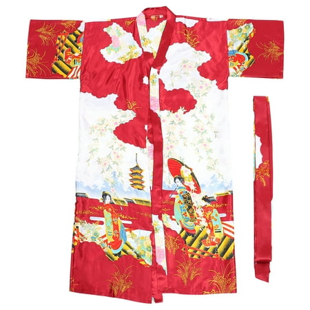 

HOMEMAXS Long Kimono Bathrobe Sleepwear Artificial Silky Bathrobe Cardigan Nightgown
