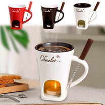 European Style Red Ceramic Chocolate Fondue Pot - Cheese & Ice Cream Melting Stove, Candle-Heated with forks, Household Festive Dessert Maker for Holiday Gatherings, 4.33*3.27in, Red