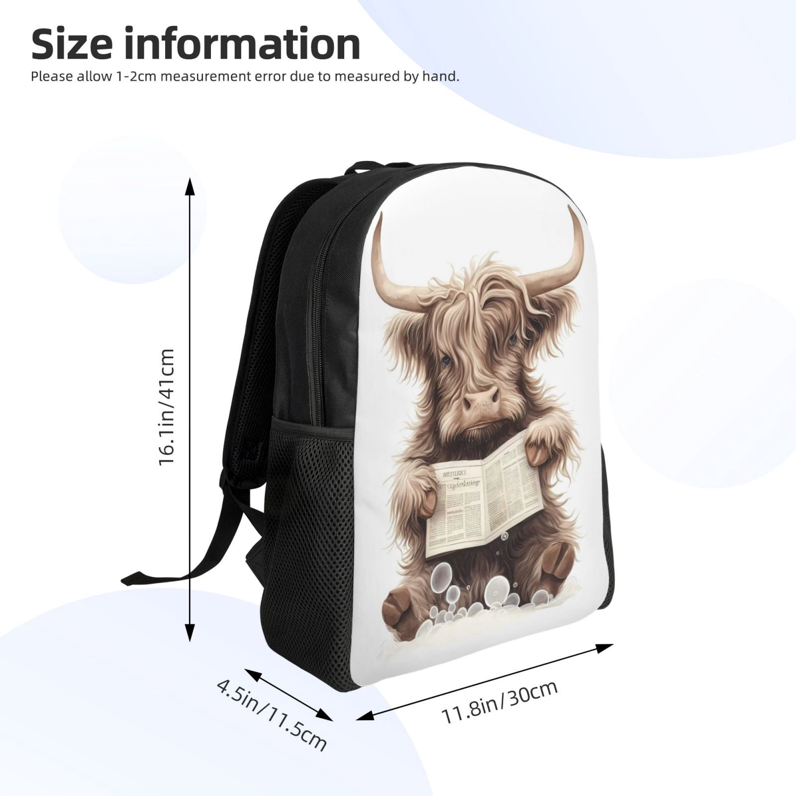 Horeoi Relaxed Cute Cow Reading Print Waterproof 600D Oxford Laptop Backpack for School Travel Work - Lightweight Durable Bag with Adjustable Straps