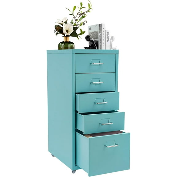 Metal Vertical File Storage Cabinet, Solid Filing Cabinet for Home Office, 5 Drawer Lateral File Cabinet, Steel Wide Filing Cabinets for Letter/Legal/A4/F4 Hanging File Folders (Blue)