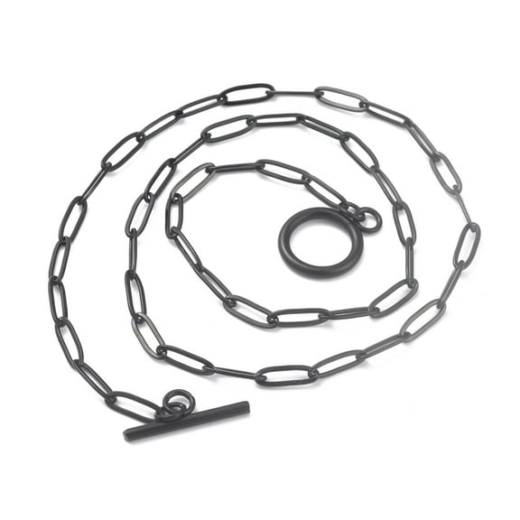1pc 304 Stainless Steel Paperclip Chain Necklaces with Toggle Clasps Electrophoresis Black 17.67 inch(44.9cm) 1pc