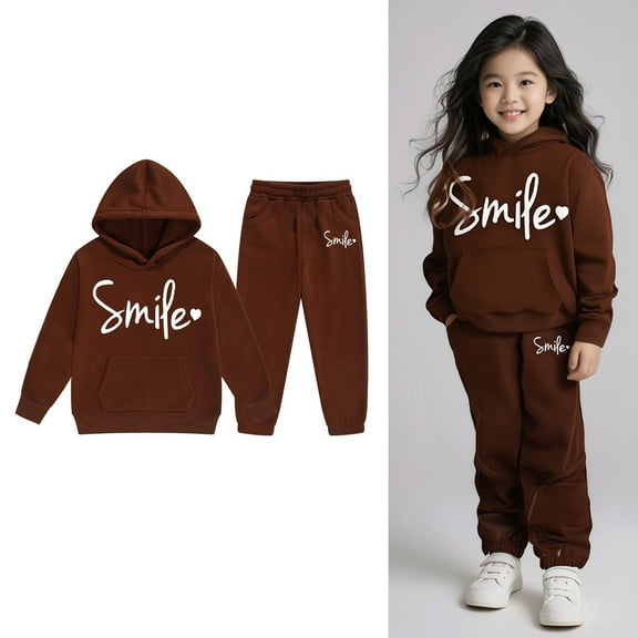 Kids Boys Girls Sweatsuit Set,2PC Long Sleeve Coffee Tracksuit Hoodie and Sweatpants Fall Winter Clothes Boys Outfits 6-7 Years