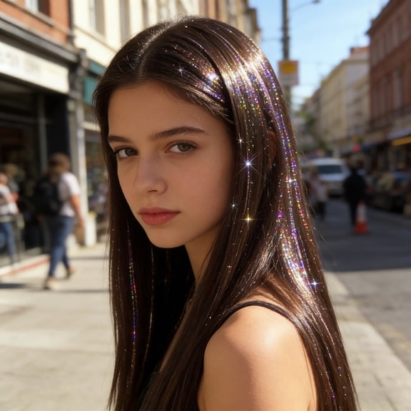 Hair Tinsel Clips 20 Inch 12 Pcs, Glitter Hair Tinsel Clip in Extensions, Reusable Clip in Hair Tinsel for Concerts and Holidays(Purple)