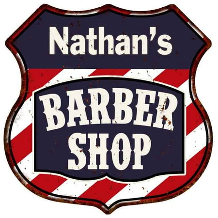 Nathan's Barber Shop Personalized Shield Metal Sign Hair Gift