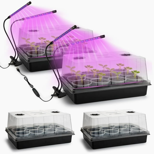 Seed Starter Tray with DomeSets XL Cell Seedling Trays(Total Cells) Plant Germination Tray with Humidity Vented Lid and Base Mini Propagator Plant house for Seed Growing
