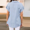thumbnail image 4 of Femmes Été Coton Lin Tops Manches Courtes V-Cou Solides Chemisiers T Chemises Ruchés Décontracté Confortable Basique Tunique Tee Tops, 4 of 7