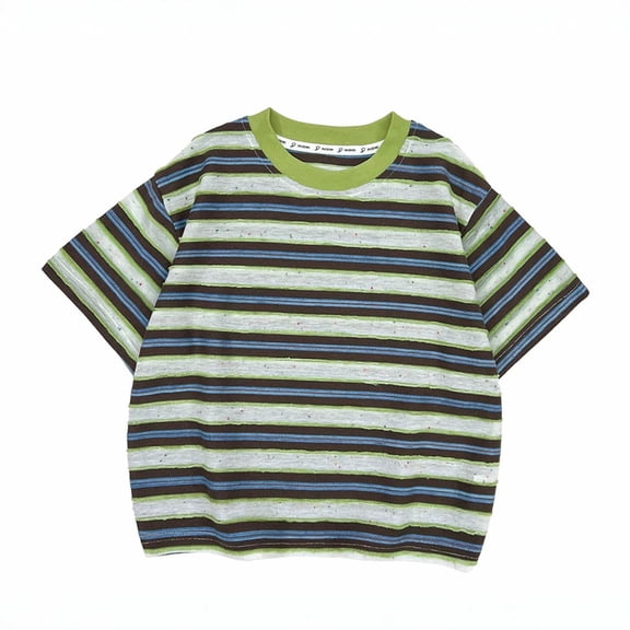 CUSHTD Striped Short for Boys Size 4 Short Sleeve Summer, Toddler Boys T-Shirts Kids Tee Children Tops for School Daily Wear, Green