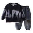thumbnail image 4 of Baby Boy Outfits Toddler Winter Warm Long Sleeve Fashion Sweatshirt Trousers Set Baby Boy Clothes Black 12 Months-18 Months, 4 of 6