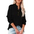 thumbnail image 3 of Womens Shirts Tshirts Long Sleeve Womens Workout Tops Fall V Neck Loose Solid Summer Stitching Work Blouses Dressy Casual Black M, 3 of 7