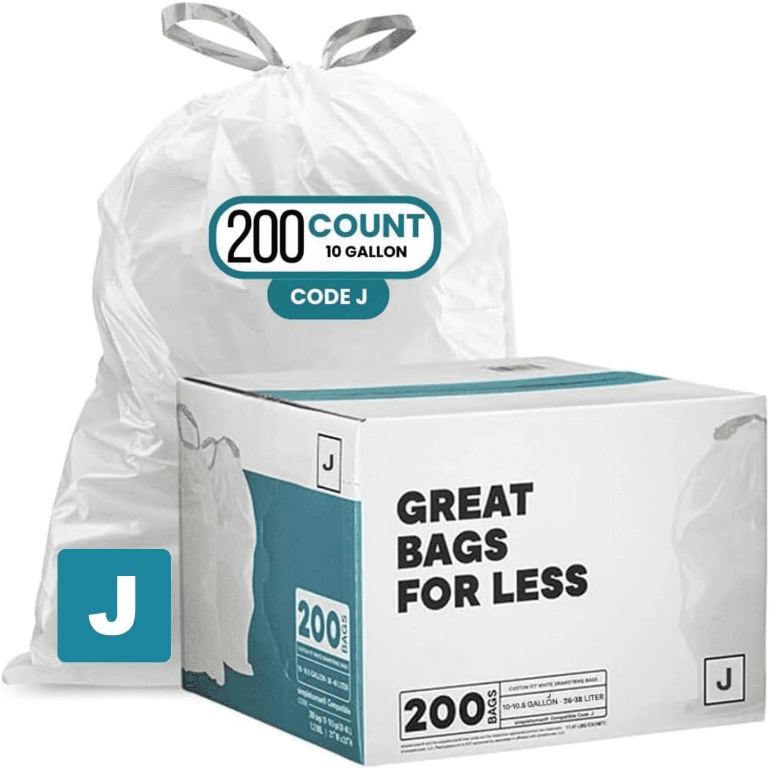 10-10.5 Gallon Drawstring Garbage Bags, Tear-Resistant, 200 Count White Trash Can Liners for Kitchens, Bathrooms & Offices